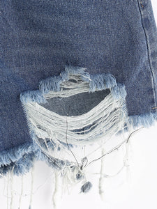 Frayed Raw Hem Denim Shorts - Ur Easy Way Shop