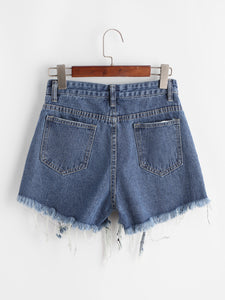 Frayed Raw Hem Denim Shorts - Ur Easy Way Shop