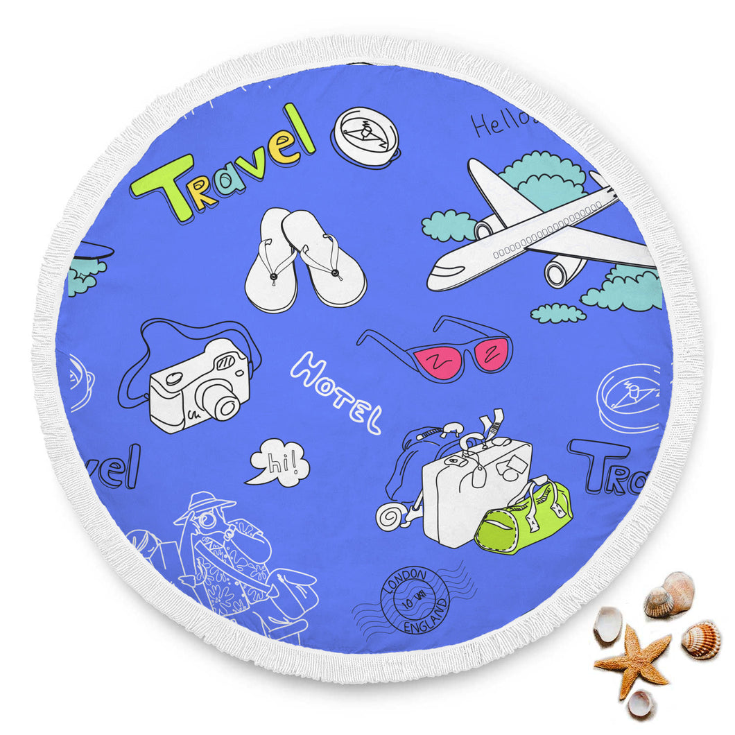 Travel Dark Blue Beach Towel Round - Ur Easy Way Shop