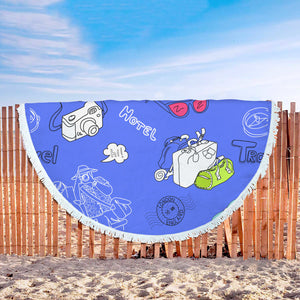 Travel Dark Blue Beach Towel Round - Ur Easy Way Shop