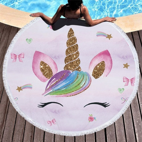 Unicorn Print Beach Towel Round /Summer - Ur Easy Way Shop