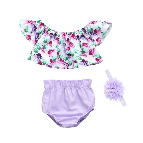Baby Girls Floral Print Off Shoulder Set - Ur Easy Way Shop